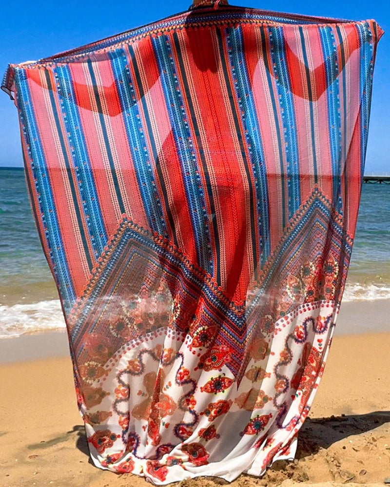 Bikinisæt med sjal i batik-stil