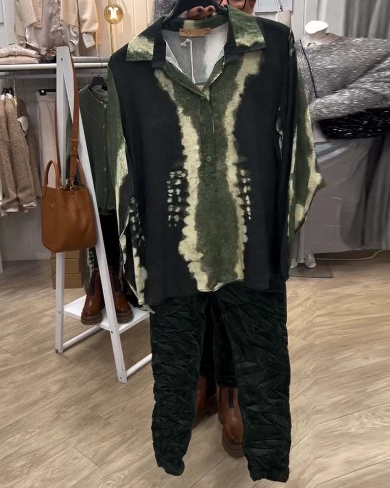 Skjorte Lapel Retro Color Block Langærmet