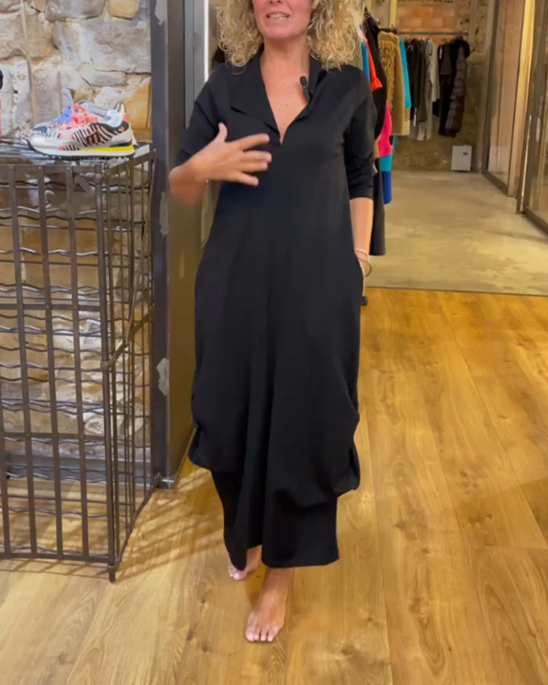 Ensfarvet Kjole Med V-Udskæring Og A-Linje