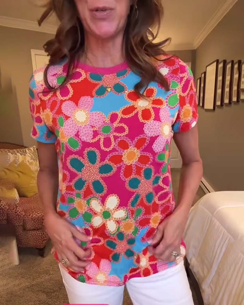 T-Shirt Slim Fit Korte Ærmer Trykt