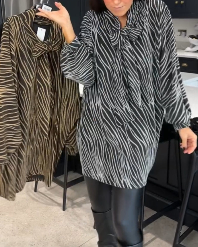 Oversized bluse med zebraprint