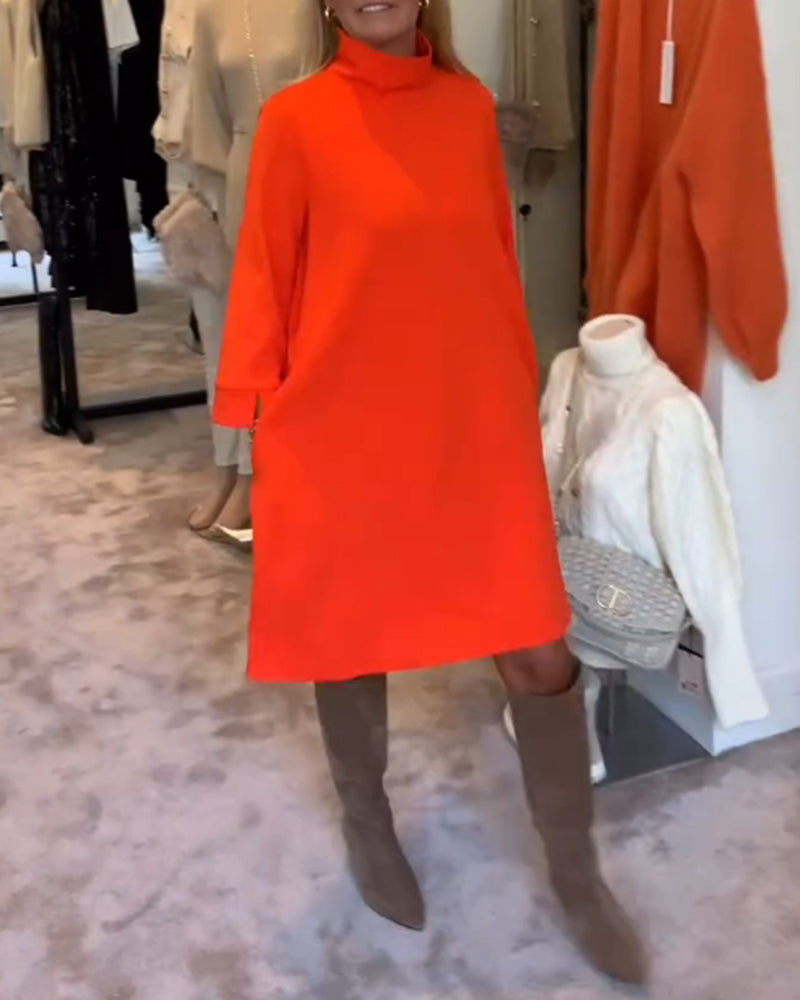 Orange sweaterkjole med høj hals