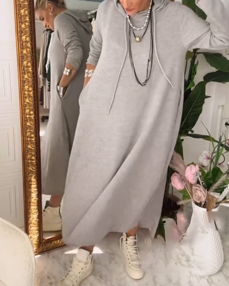 Kjole Ensfarvet Hætte Lomme