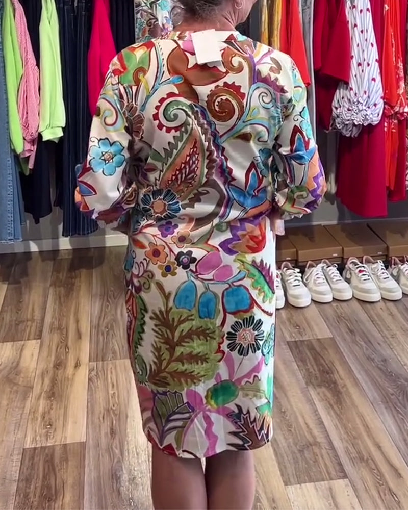 Kjole Stånde Krave Blomstret