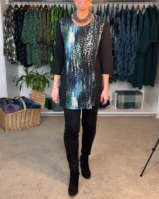 T-shirt afslappet rundhalset leopardprint farveblok