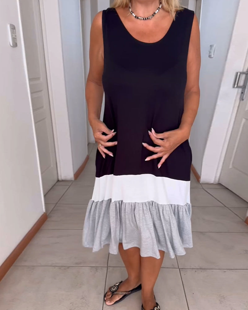 Farveblokmønstret kjole uden ærmer