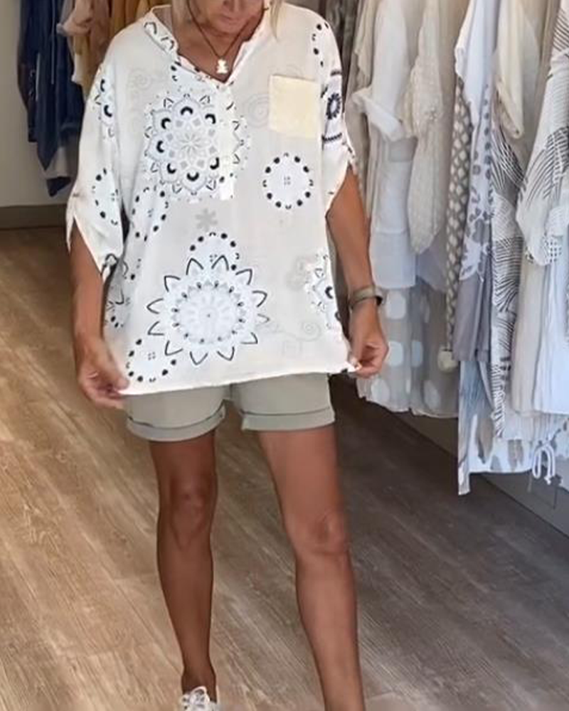 Bluse Alsidig V-Hals Printet Halve Ærmer