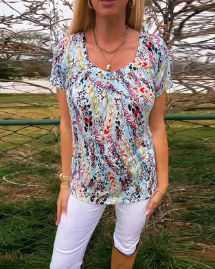 T-Shirt U-Hals Kortærmet Mønstret