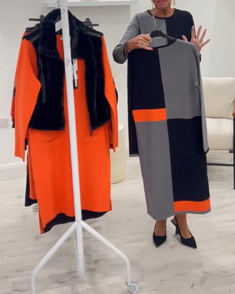 Farveblok kjole i kontrastfarver