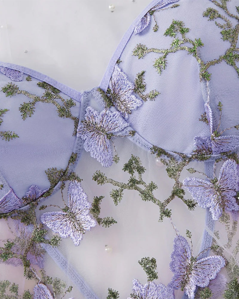 Sexig Blomstret Knipling-Strømpebånds-natkjole