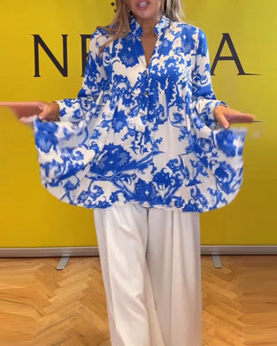 Frisk langærmet bluse med print