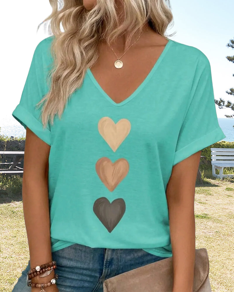 T-Shirt V-Hals Hjerteprint
