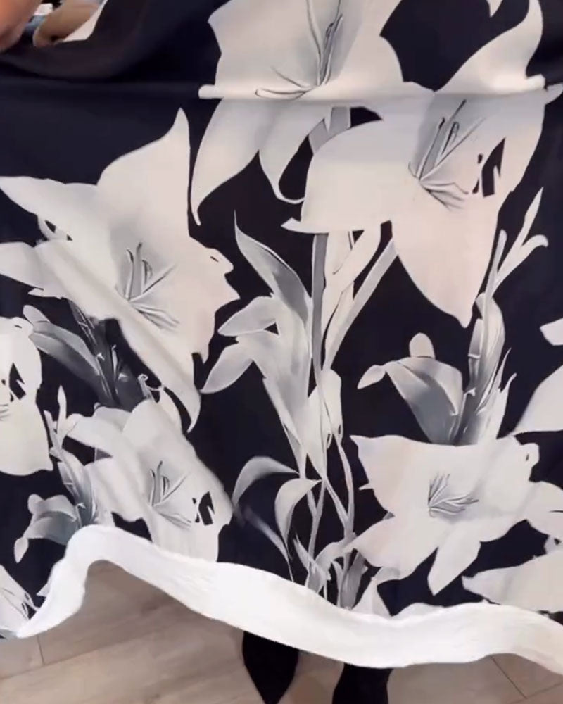 Kjole Revers Trykt Oversized Maxi