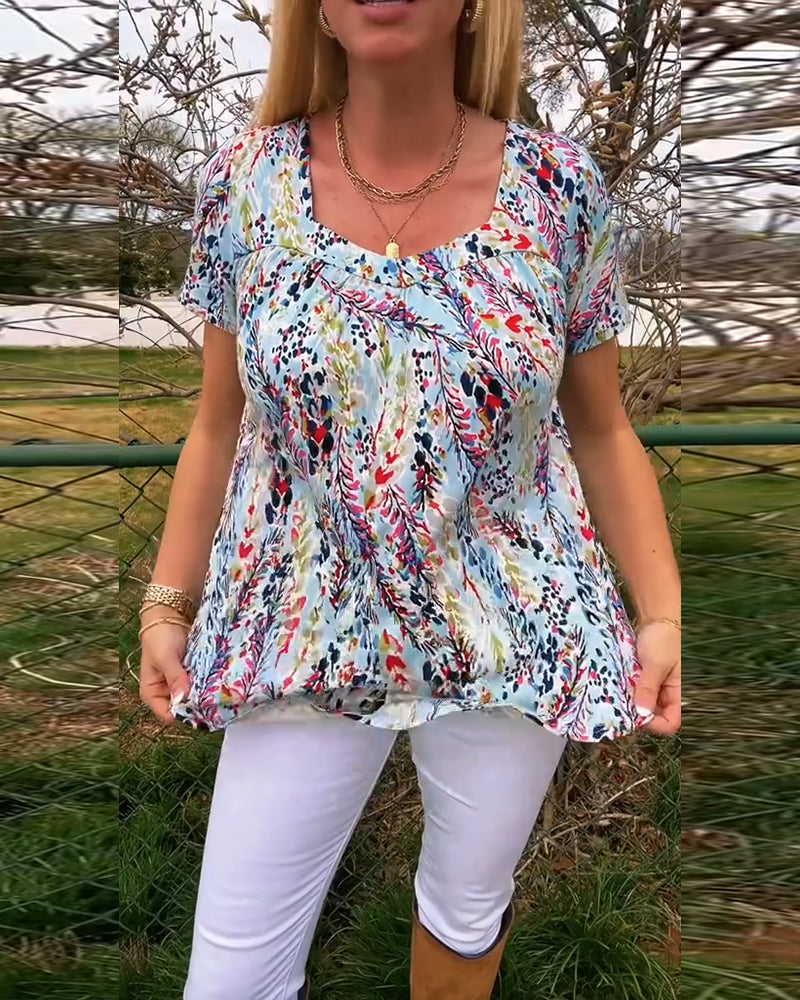 T-Shirt U-Hals Kortærmet Mønstret