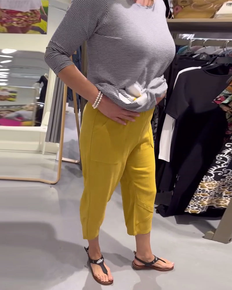 Bukser Afslappede Tilspidsede Bomuld Og Hør Korte