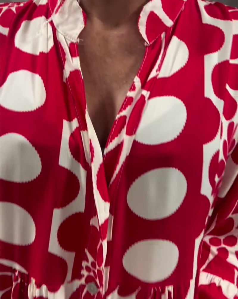 Kjole V-Hals Løs Plus Size Blomsterprint