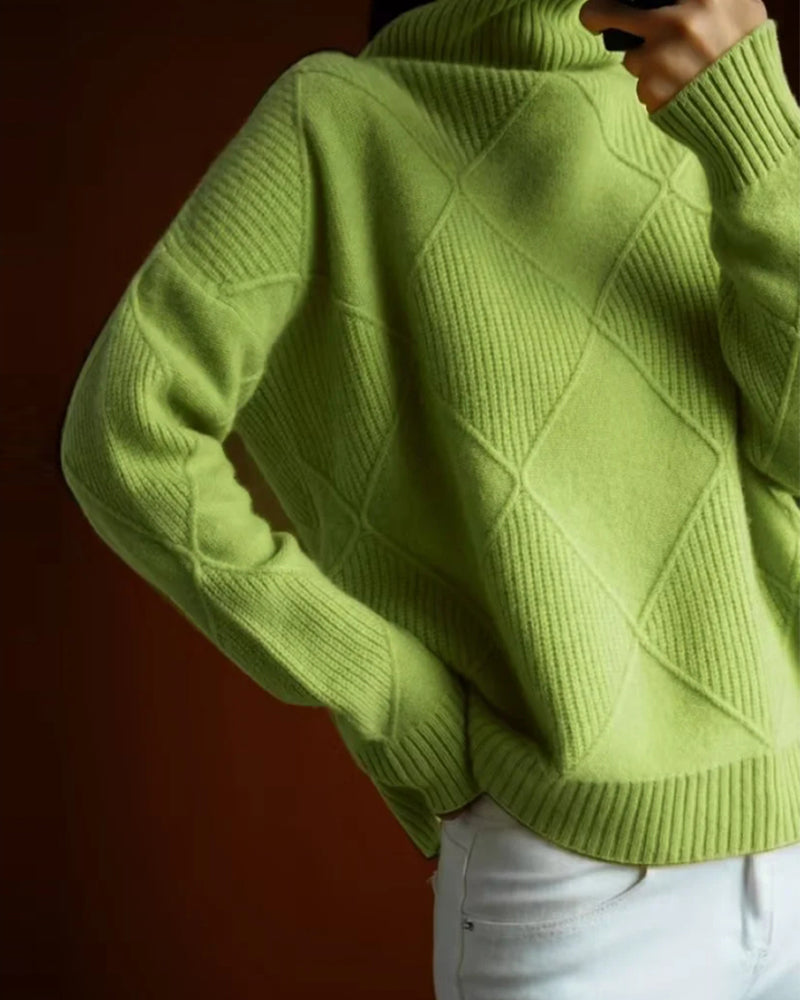 Enkel ensfarvet diamantmønstret turtleneck