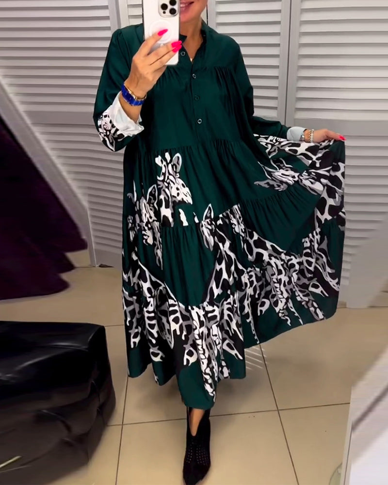 Mønstret lang kjole med knapper