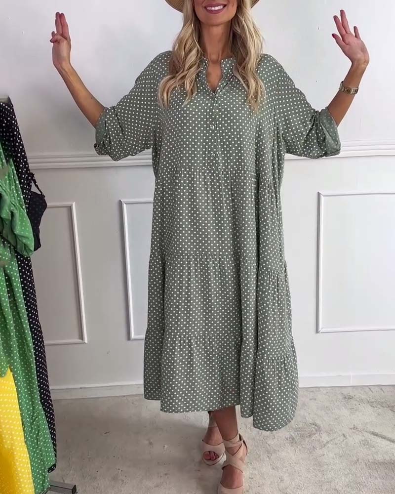 Kjole Halværmet Prikket Løs Pasform