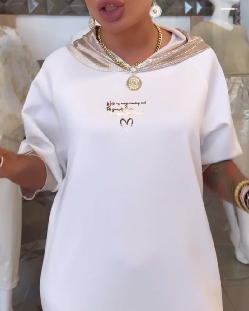 Kjole Hætte Ensfarvet Løs Slids