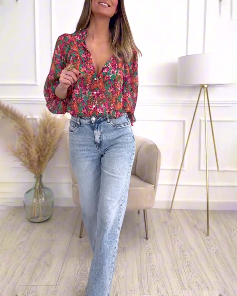 Blomsterskjorte med pufærmer