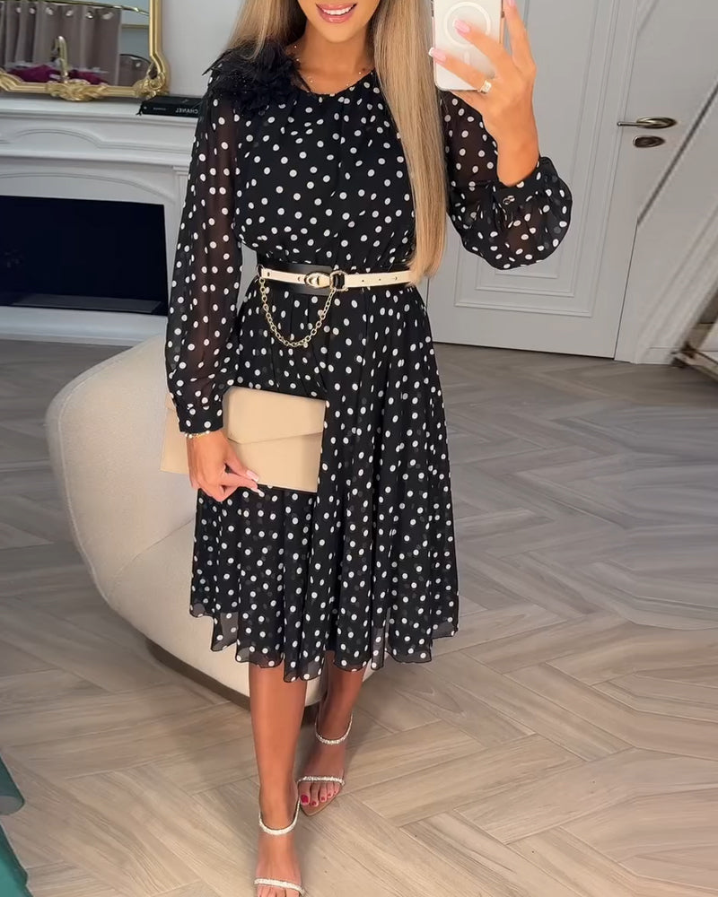 Kjole Pletprint Langærmet Tætsiddende