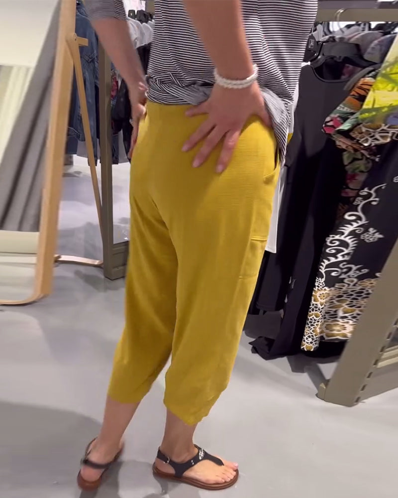 Bukser Afslappede Tilspidsede Bomuld Og Hør Korte