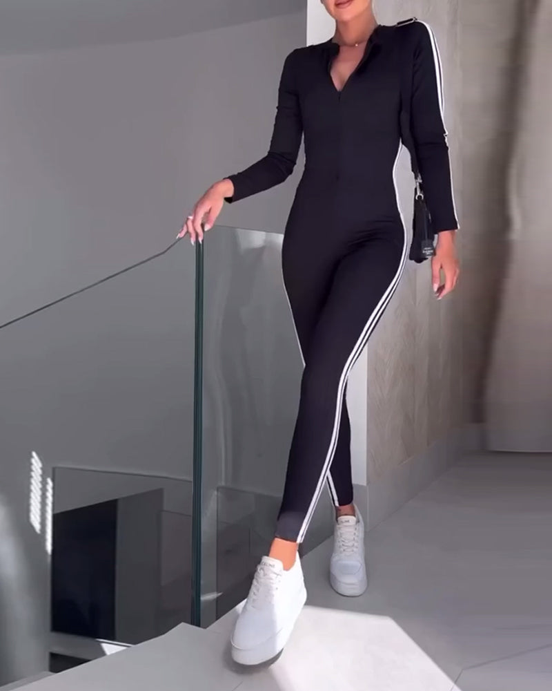 Jumpsuit afslappede sportsstribede tights og slankende