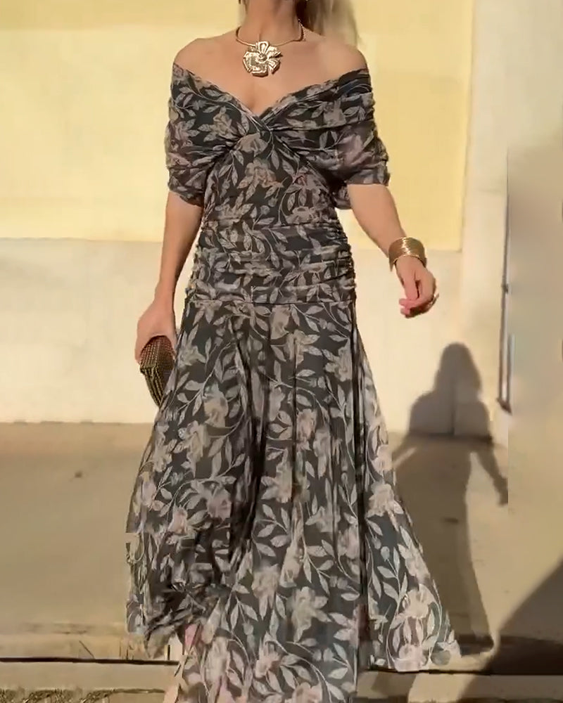 Kjole V-Udskæring Off-Shoulder Moderne