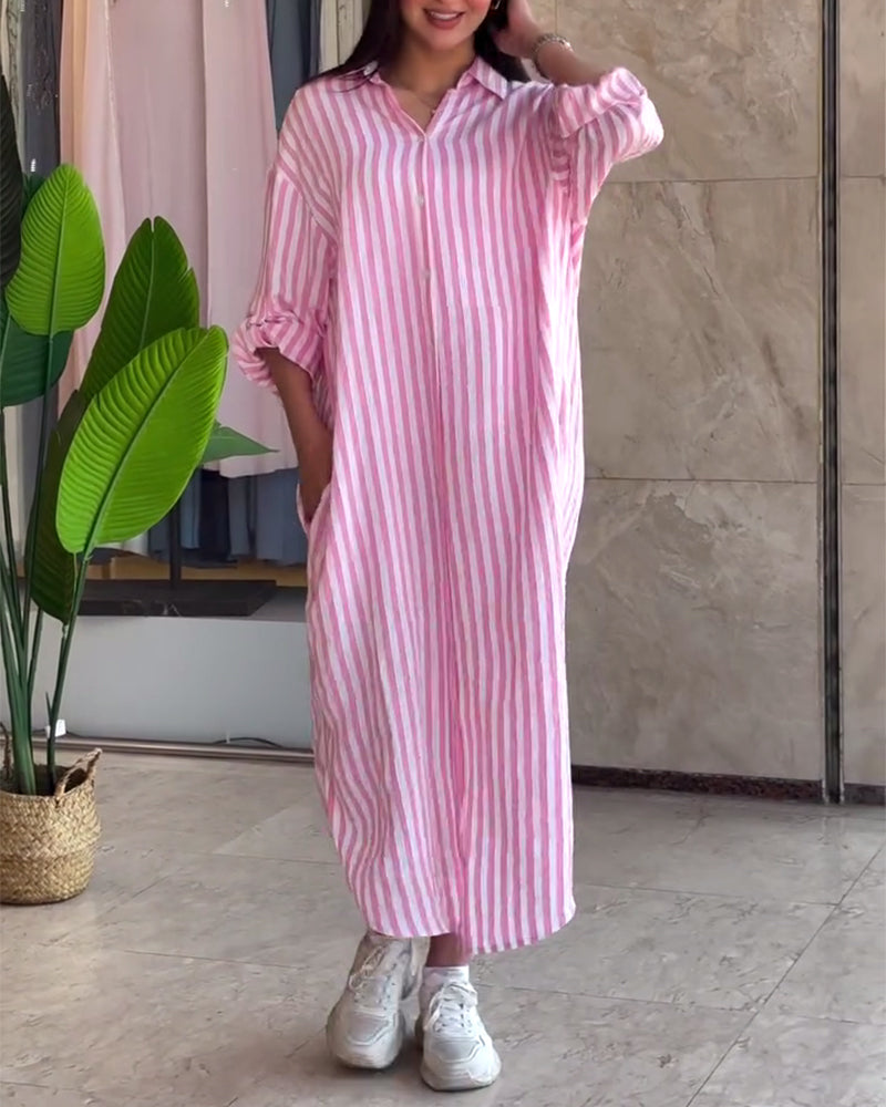 Kjole Løs Flip Stribet