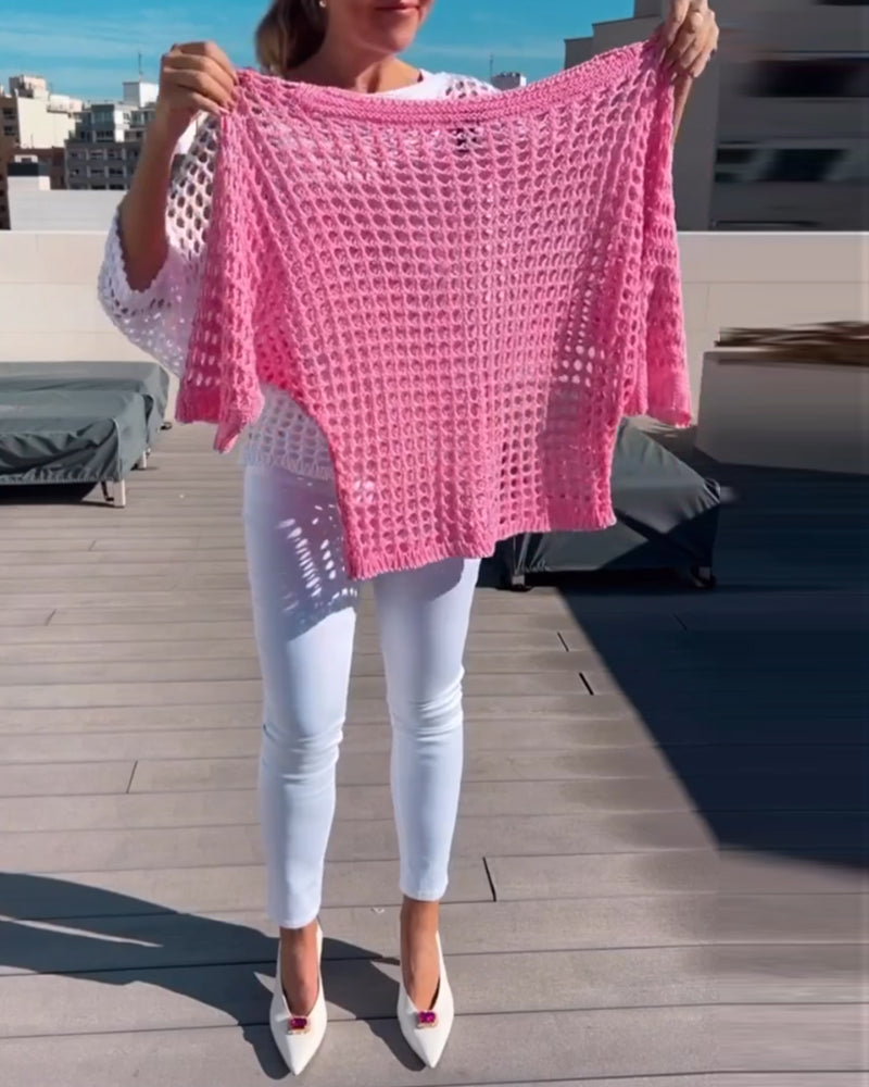 Ensfarvet top i udhulet netdesign