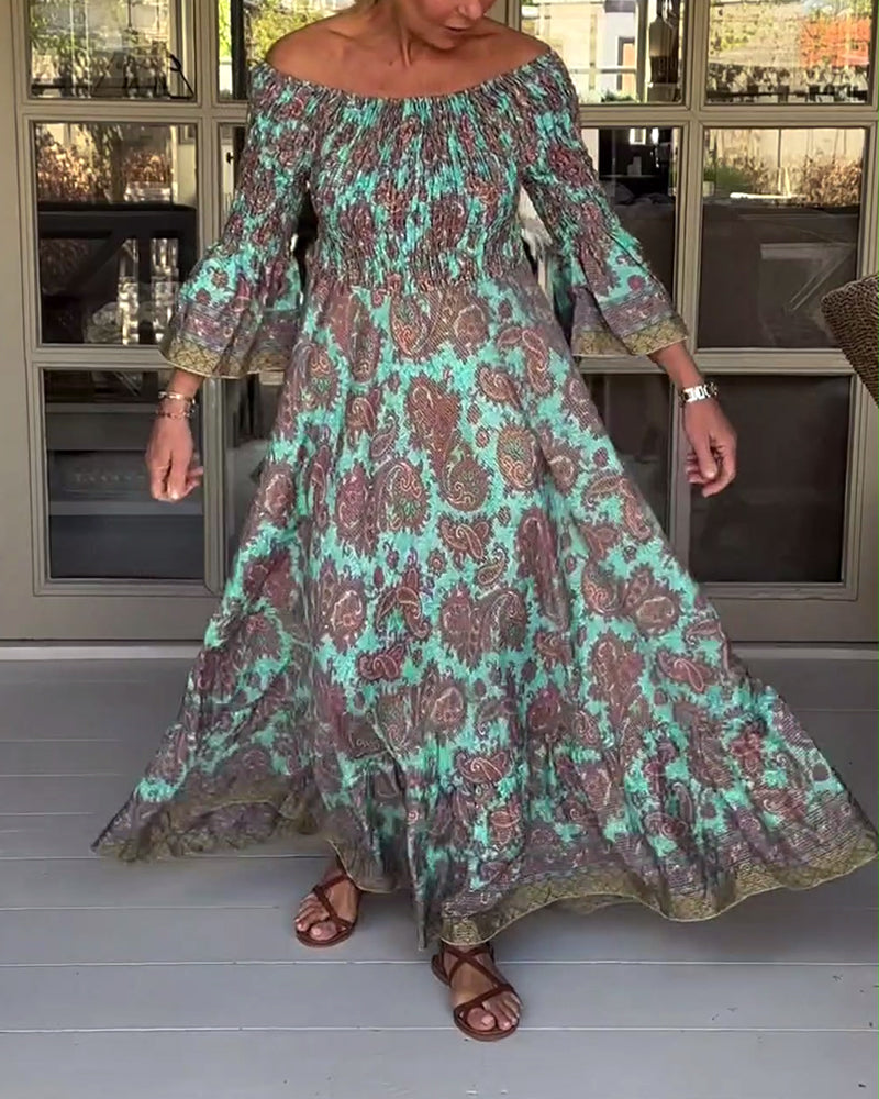 Off-shoulder kjole i fuld længde