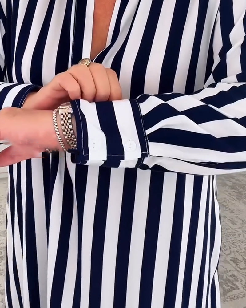 Kjole Revers Stribet Lomme