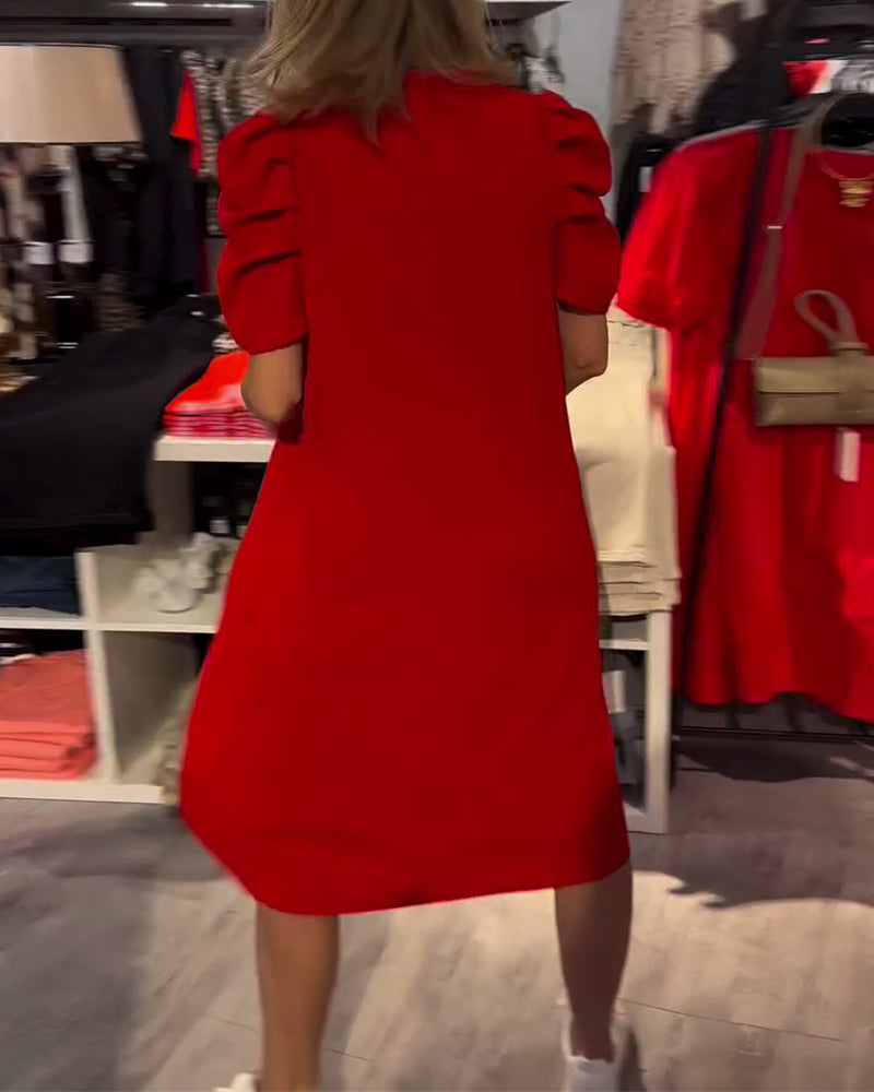 Kjole Puffærmer V-Hals Temperamentsfuld