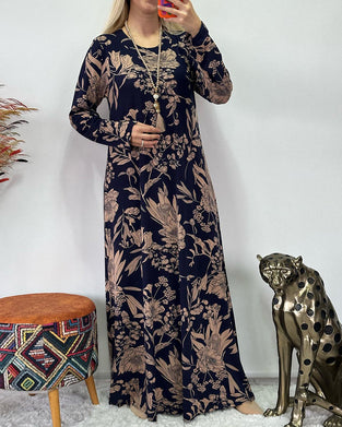 Lang kjole med blomstermønster