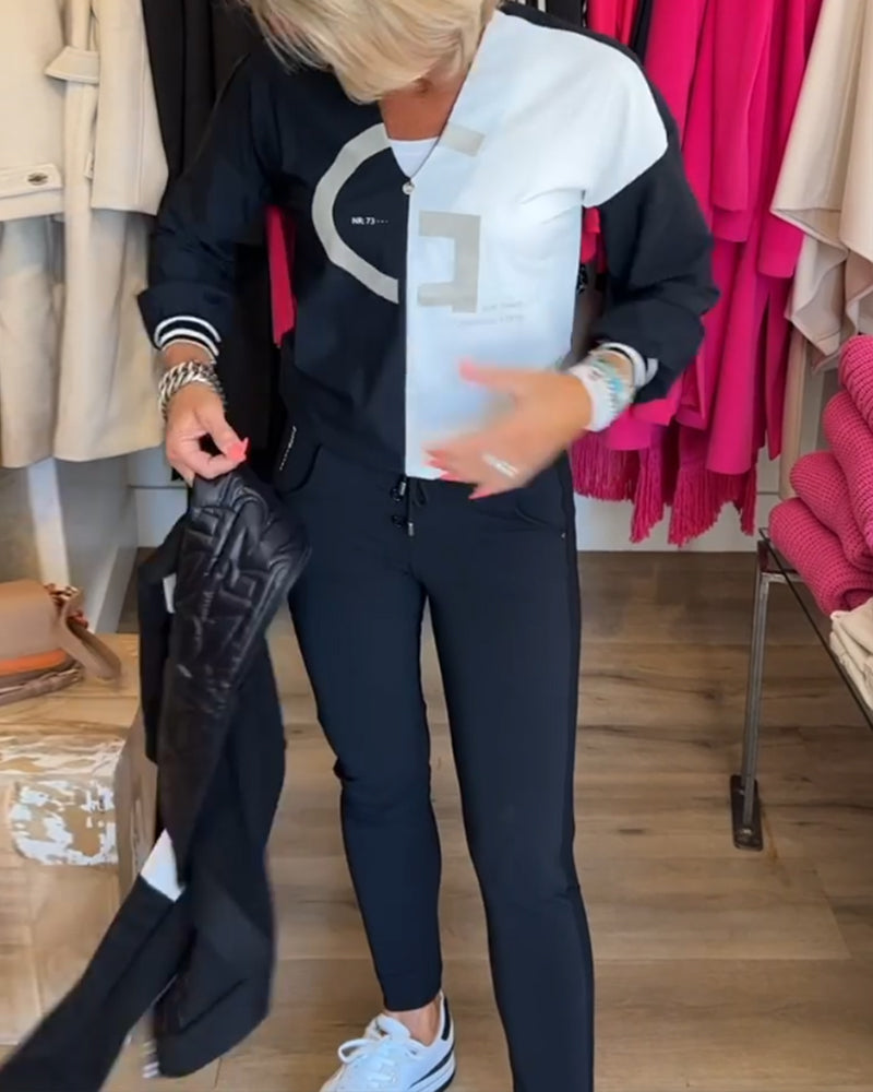 Top med V-udskæring og sort-hvid farveblok