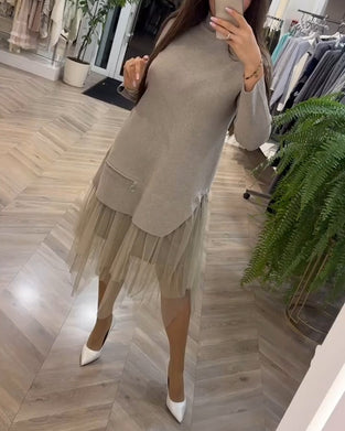 Kjole høj krave mesh patchwork