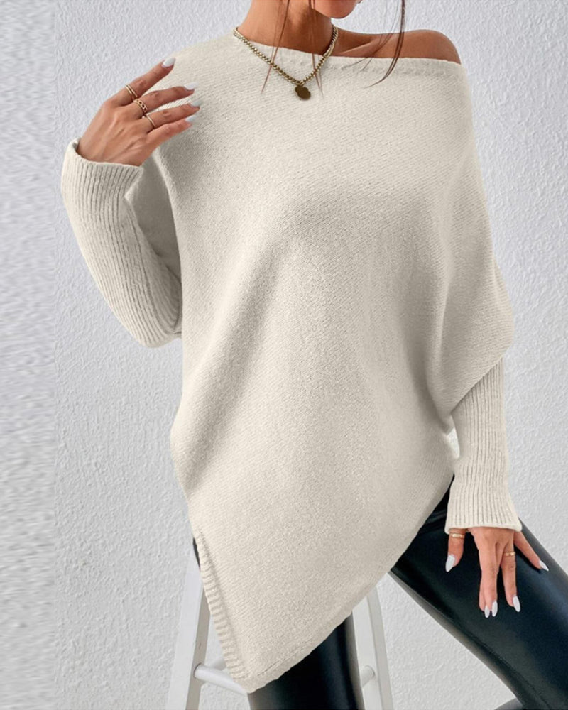 Ensfarvet off-shoulder sweater