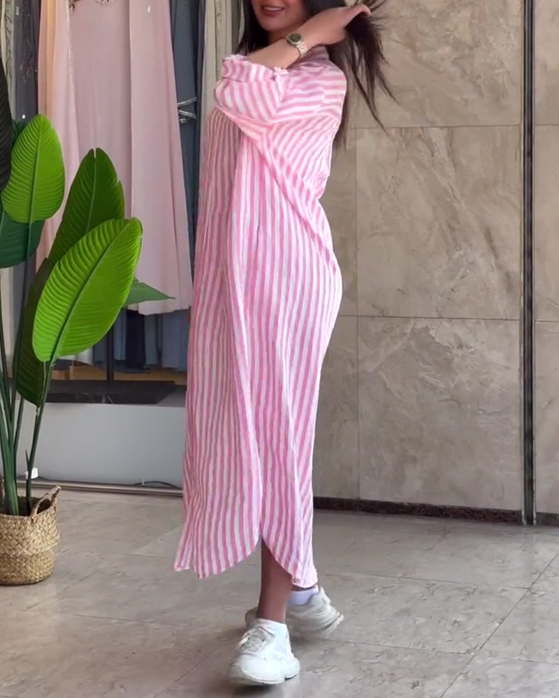 Kjole Løs Flip Stribet