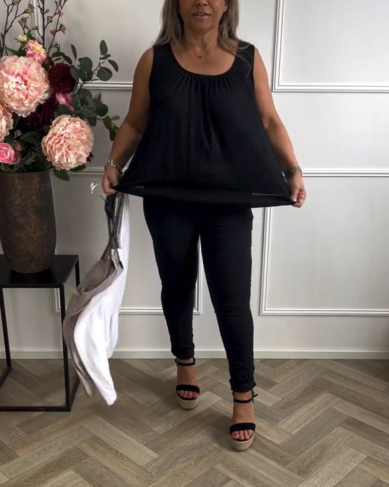 Top Uden Ærmer Ensfarvet Plisseret