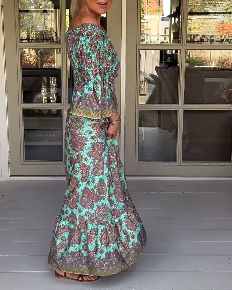 Off-shoulder kjole i fuld længde