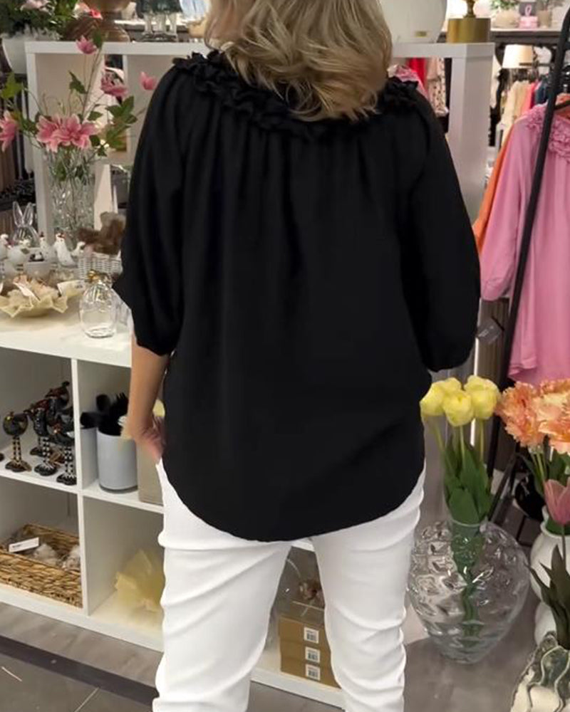 Bluse Kortærmet Blomstret Løs