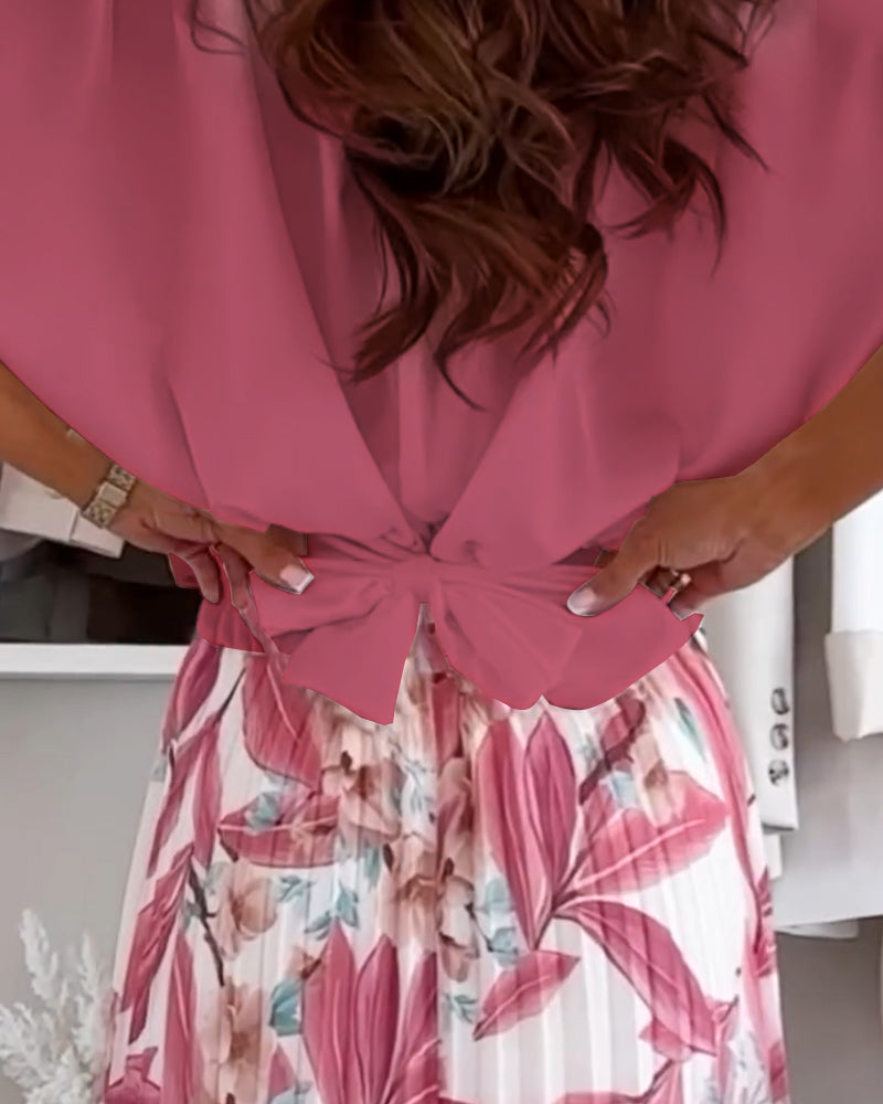 Bluse Ensfarvet Taljebånd Kort Ærme