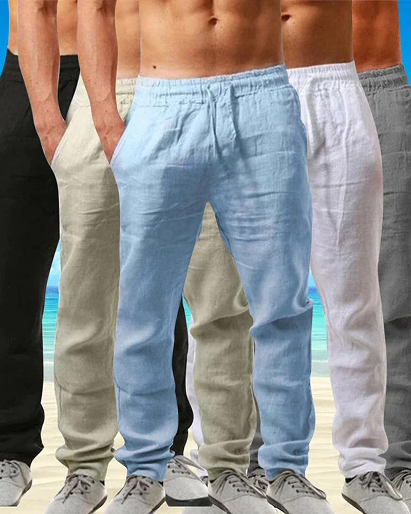 Åndbare ensfarvede bukser i bomuldslinned
