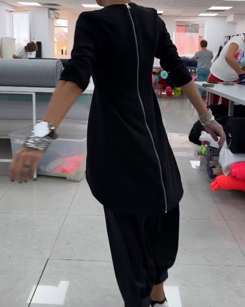 Mellemlang sweatshirt med rund hals