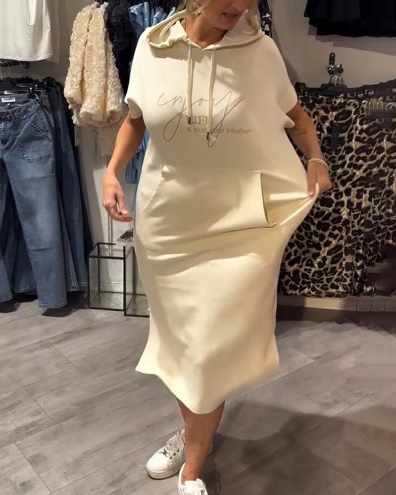 Kjole Med Hætte Afslappet Snørebånd