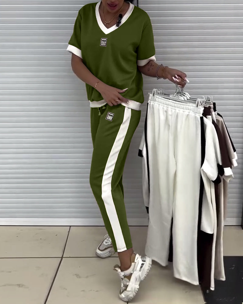 Jakkesæt Casual V-Hals Kontrastfarve Sport