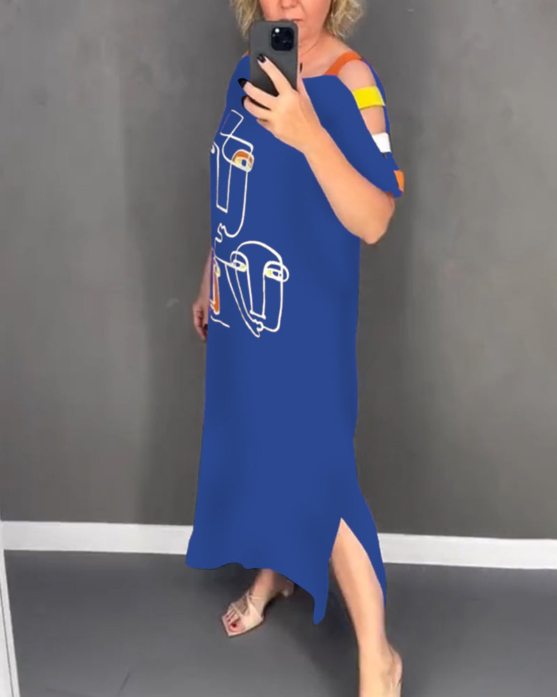 Kjole Kold Skulder Udhulning Print Slids