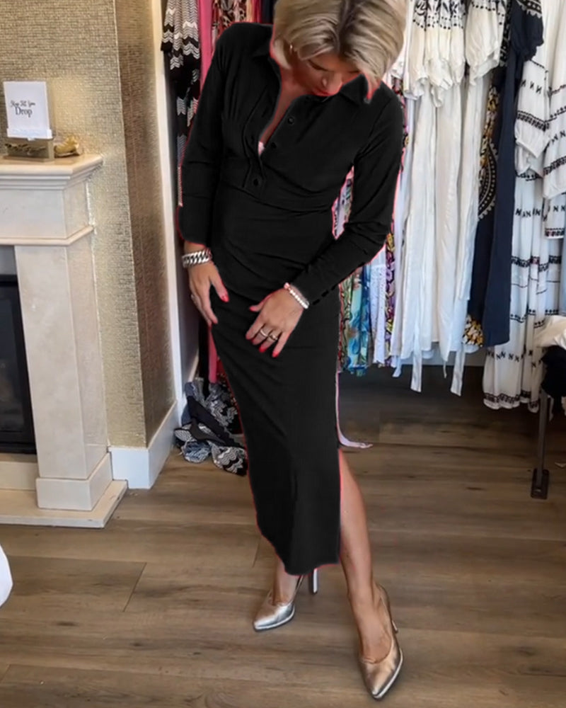 Ensfarvet elegant kjole med slids