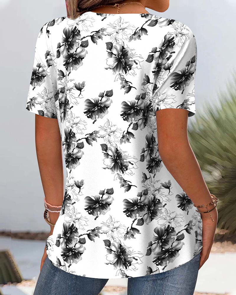 Bluse Blomstertryk Korte Ærmer